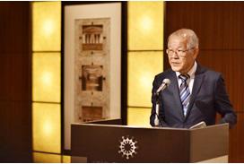 Takashi FUKUDA, President of UEC, Tokyo gives a speech at the 