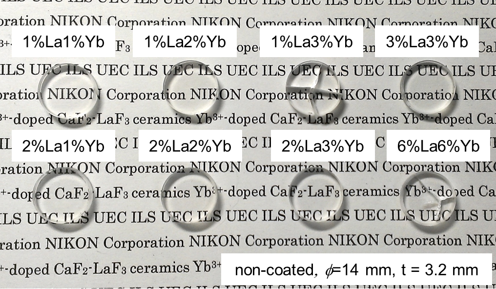 Yb:CaF2-LaF3 ceramic samples with different combinations of doping concentrations. 