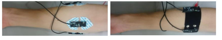 Ag/Agcl electrodes vs. PPy electrodes worn on similar regions of the arm.